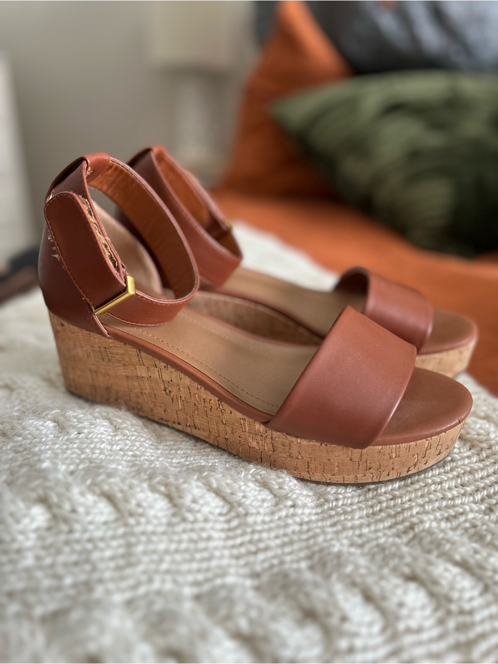 Franco Sarto Brown Cork Wedge Sandals